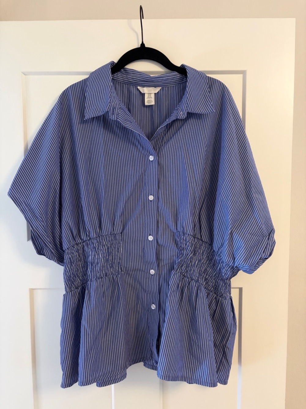 H&M Blue and White Striped Button-Up Blouse